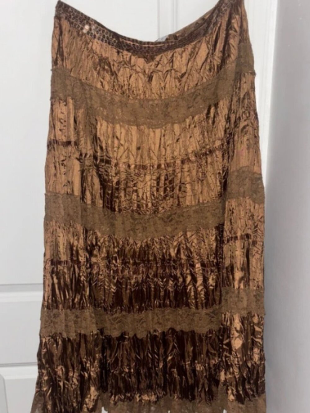 CAROLE LITTLE bronze pleated sequin skirt